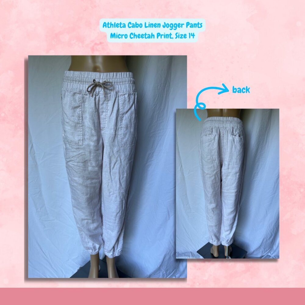 Athleta Cabo Linen Jogger Pants | micro cheetah pattern | Size 14 - Picture 3 of 15